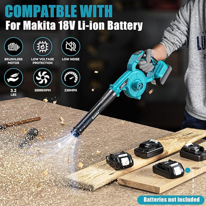 Leaf Blower Cordless for Makita 18V Battery, LIVOWALNY 120CFM 230MPH 2-in-1 Electric Leaf Blowers & Vacuum with 3 Speed Mode for Cleaning Patio, Yard, Sidewalk, Snow, Lawn Care