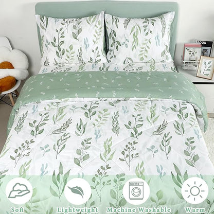 DILIMI Queen Comforter set, 3 Pieces Queen Size Comforter Sets, Reversible Green Comforter Queen, Ultra Soft and Fluffy Bedding Comforter Sets with Comforter, 2 Pillowcase