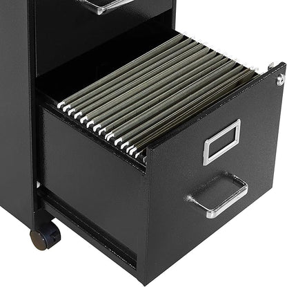 OSP Home Furnishings 2 Drawer Mobile Locking Metal File Cabinet, Black