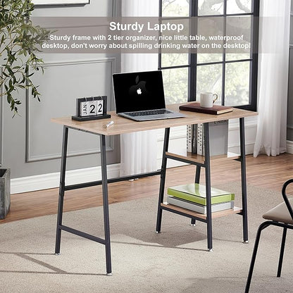 VECELO 43 Inch Home Office Computer Easy to Assemble Simple Table Modern Student Study Desk,Water Proof, Oak+black leg