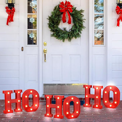 VIHOSE Christmas LED Letter Lights Sign Table Decoration Christmas Light up Letters Battery Powered Letter for Home Bar Christmas Party Bedroom Tabletop Decoration Gift(Ho Ho Ho)