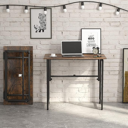31.5" Computer Desk for Small Place, Foldable Desk Home Office Desk, Black Metal Frame, Modern Industrial Style Study Writing Table, No Assembly Required, Rustic Brown