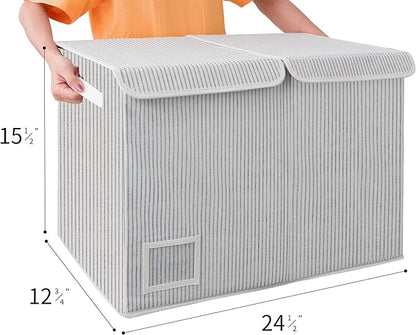 GRANNY SAYS Toy Chest with Lids, Foldable Toy Storage Organizer with Handles, Stuffed Animal Storage for Nursery Room Playroom, Living Room, Large Toy Box for Girls and Boys, White/Black