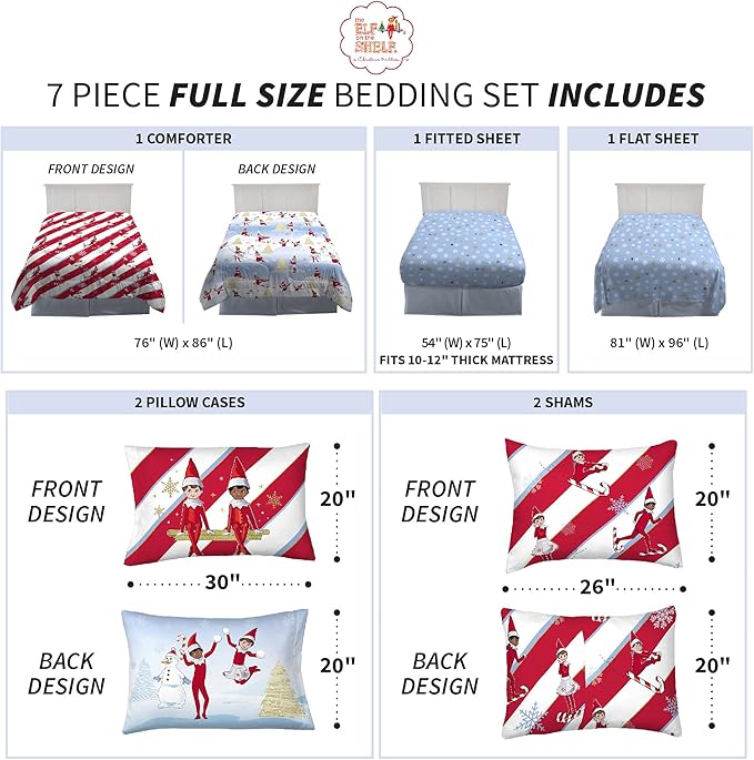 Franco Kids Bedding Soft Comforter and Sheet Set with Sham, 7 Piece Full Size, Elf on the Shelf