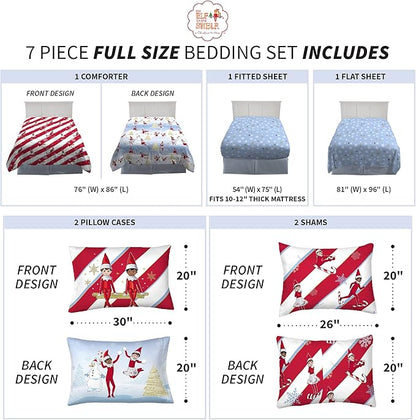 Franco Kids Bedding Soft Comforter and Sheet Set with Sham, 7 Piece Full Size, Elf on the Shelf