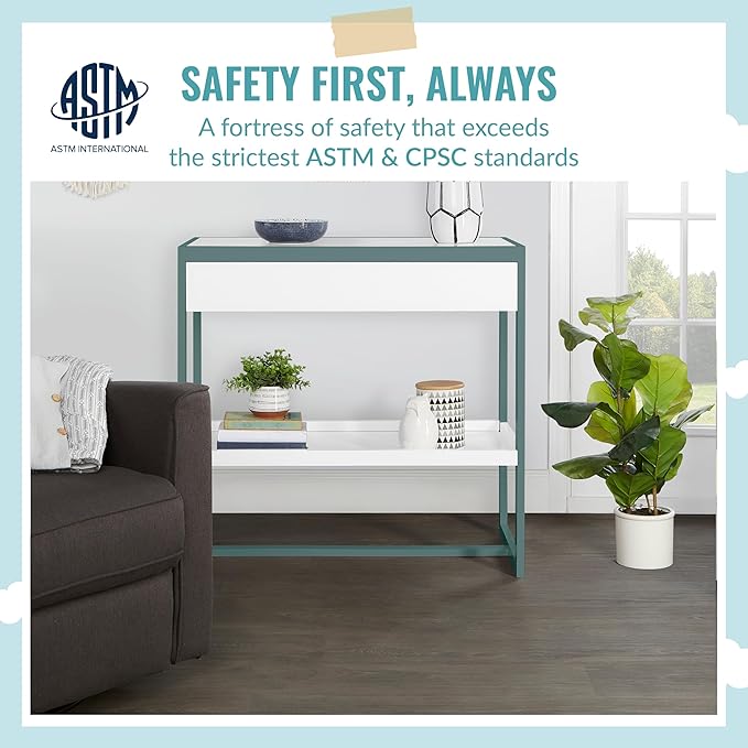 Arlo Changing Table in Jungle Green, Made of Solid New Zealand Pinewood, Non-Toxic Finish, Comes with Water Resistant Mattress Pad & Safety Strap
