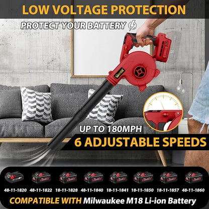 Cordless Leaf Blower for Milwaukee M18 Battery, 2-in-1 Handle Electric Blower + Vacuum Cleaner, 6 Variable Speed Up to 180MPH, Electric Jobsite Air Blower with Brushless Motor (Battery Not Included)