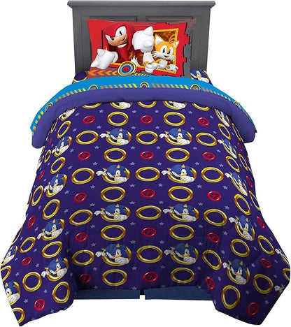 Franco Kids Bedding Super Soft Comforter and Sheet Set, 4 Piece Twin Size, Sonic The Hedgehog, Anime