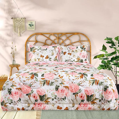 DILIMI King Size Comforter Set, 3 Pieces King Comforter Set, Reversible Pink Floral Comforter King Size, Ultra Soft and Fluffy Bedding Comforter Sets with Comforter, 2 Pillowcase