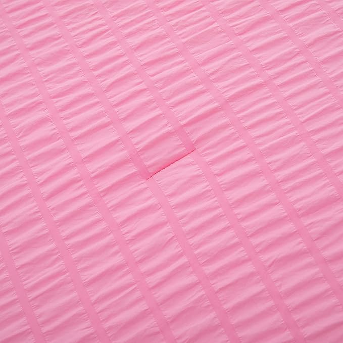 Pink Comforter Sets King Size, Pink Seersucker Bedding Set 3-Pieces Bed in a Bag Microfiber Lightweight Comforter All Season Bedding Sets with 2 Pillowcases