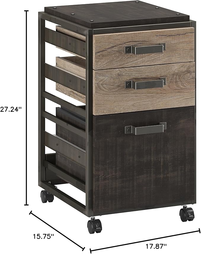 Bush Furniture Refinery 3 Drawer Mobile File Cabinet, Rustic Gray (RFF116RG-03)