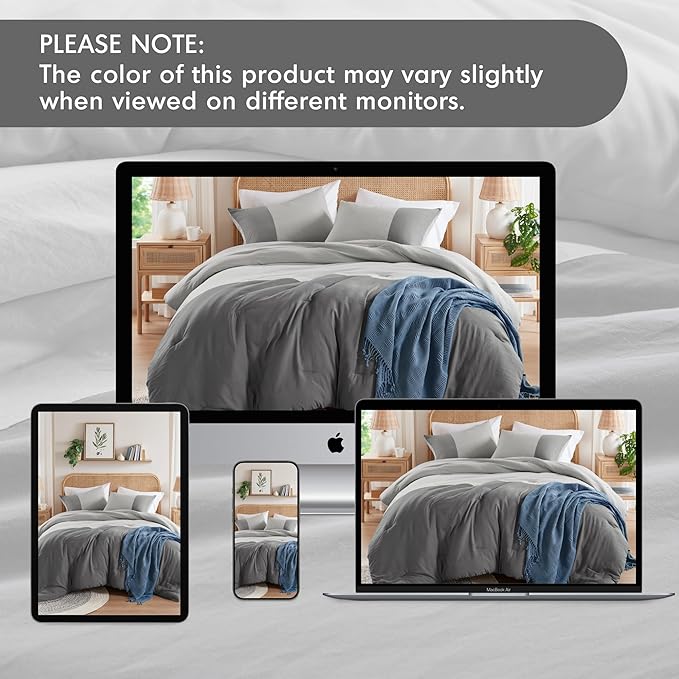 Grey Twin Comforter Set - Modern Soft Farmhouse Bedding for Teen Boys, Kids Colorblock Pattern Bed Sets for All Season, 2 Pieces includes 1 Comforter, 1 Sham (66"x 90")