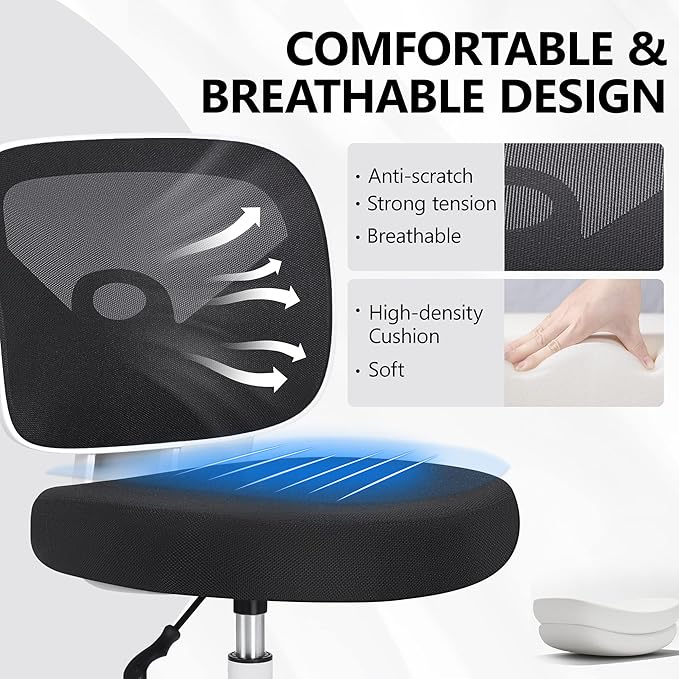 Primy Office Drafting Chair Armless, Tall Office Desk Chair Adjustable Height and Footring, Mid-back Ergonomic Standing Desk Chair Mesh Rolling Tall Chair for Art Room, Office or Home(White)