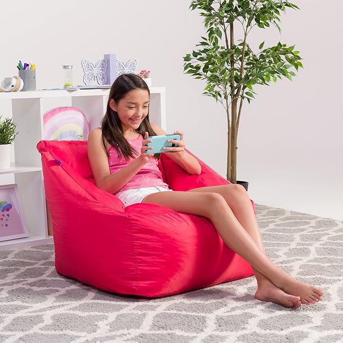 Posh Creations Coronado Bean Bag Boys and Girls Large Chair for Kids, for Gaming and Playrooms, Soft Nylon-Red