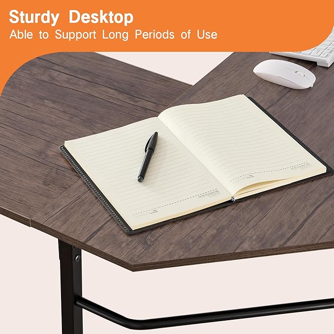 VECELO L Shaped Computer Corner Desk with CPU Stand/PC Laptop Study Writing Table for Home Office Workstation Wood & Metal, 66 in, Coffee + Black Leg