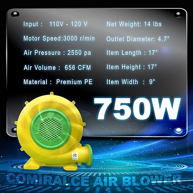 CoMiracle Air Blowers, 750 Watt 1.0 HP Inflatable Bounce House Air Blower, Outdoor Inflatable Castle and Jump Slides Blower