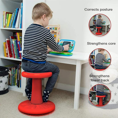 Studico ActiveChairs Kids Wobble Stool, Flexible Seating for Preschool & Elementary Classrooms. Improves Focus & Posture, Helps ADHA/ADD, Wiggle Seat, [Active Desk Chairs], 14" Stool, Ages 3-7, Red