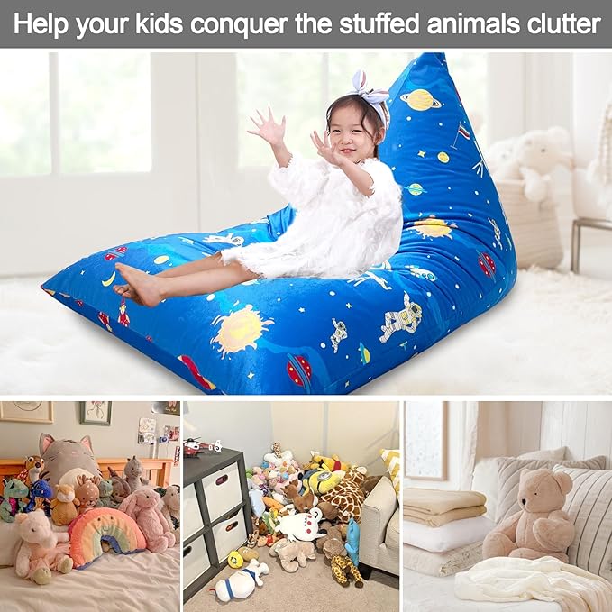 Jorbest Stuffed Animal Storage, Soccer Stuffed Animal Bean Bag Storage, Bean Bag Chair Cover for Kids, Luxury Velvet Stuffie Seat - Cover ONLY (200L/52 Gal)