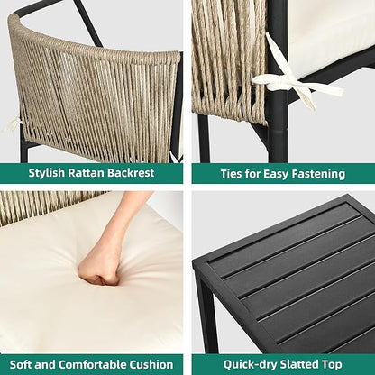YITAHOME Wicker 3-Piece Outdoor Bistro Set, All-Weather Patio Conversation Set with Stackable Chairs & Table, Outdoor Sectional Furniture Set for Balcony, Backyard, Pool, Porch, Deck - Beige