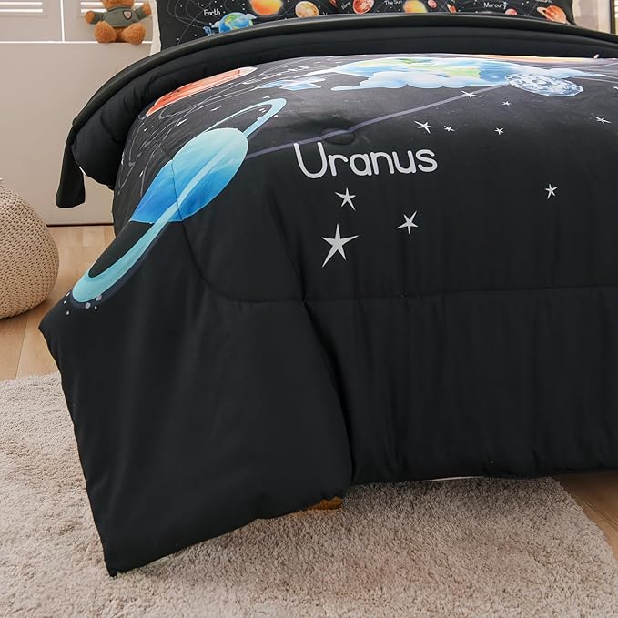 6 Pcs Solar System Comforter Set Full Outer Space Bedding Set Universe Planets Theme Comforter for Boys Kids Ultra-Soft (1 Comforter, 2 Pillowcases, 1 Flat Sheet, 1 Fitted Sheet,1 Pillowcover)