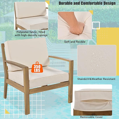 Merax 6-Piece Outdoor Sectional Conversation Sofa Seat Cushions Acacia Wood Frame Furniture Sets with Coffee Table and Ottoman for Garden Backyard Patio and Poolside, Beige
