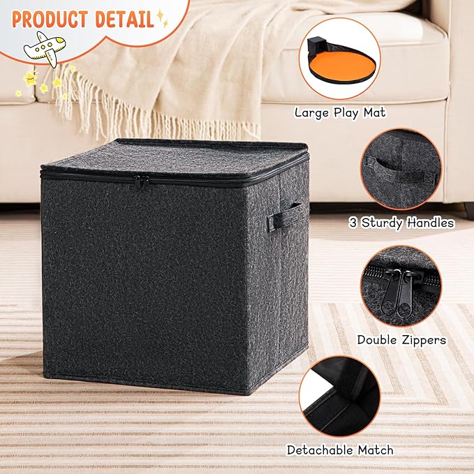 Toy Storage Organizer and Play Mat 13"x13"x13 Basket for Building Bricks Collapsible Storage Box for Kids Nonwoven Fabric Organizer Cube Bin