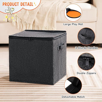 Toy Storage Organizer and Play Mat 13"x13"x13 Basket for Building Bricks Collapsible Storage Box for Kids Nonwoven Fabric Organizer Cube Bin
