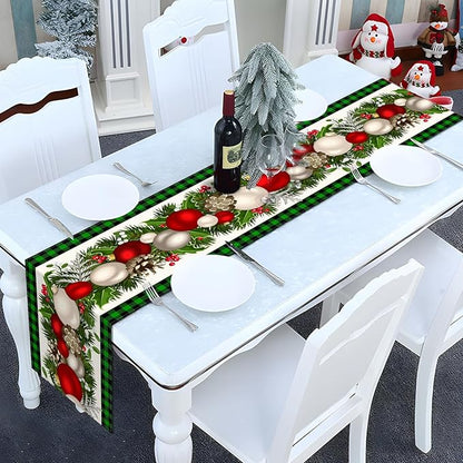 Nepnuser Black and Green Buffalo Check Plaid Christmas Table Runner 90 Inches Long Gingham Xmas Decoration Holiday Home Kitchen Decor