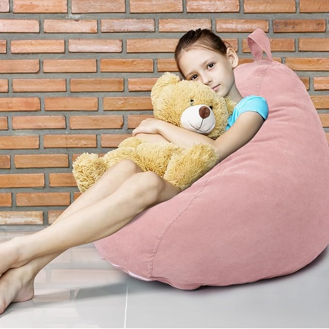 2 Pcs 100L Stuffed Animal Storage Bean Bag Chair Cover (No Filler) for Kids Soft Corduroy Stuffable Bean Bag Zipper for Organizing Children Plush Toys(Pink)