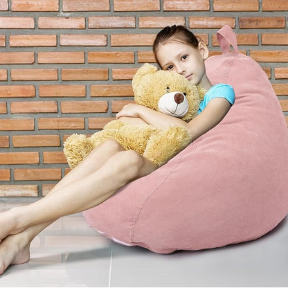 2 Pcs 100L Stuffed Animal Storage Bean Bag Chair Cover (No Filler) for Kids Soft Corduroy Stuffable Bean Bag Zipper for Organizing Children Plush Toys(Pink)