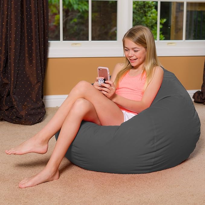 Posh Creations Bean Bag Chair for Kids, Teens, and Adults Includes Removable and Machine Washable Cover, Heather Gray, 38in - Large