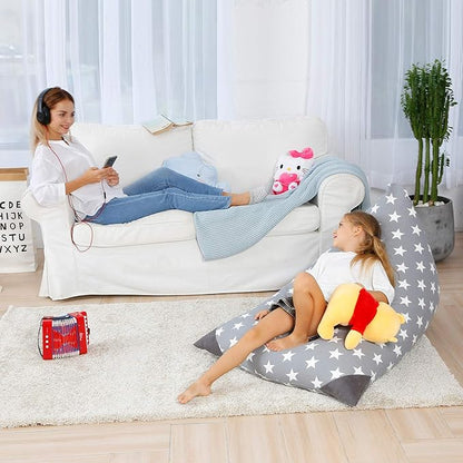 Aubliss Stuffed Animal Storage Bean Bag Chairs Cover, 50"x 35" Extra Large Bean Bags Chair for Kids & Adults, Beanbag Toy Storage for Boys Girls - Premium Cotton Canvas Grey Star