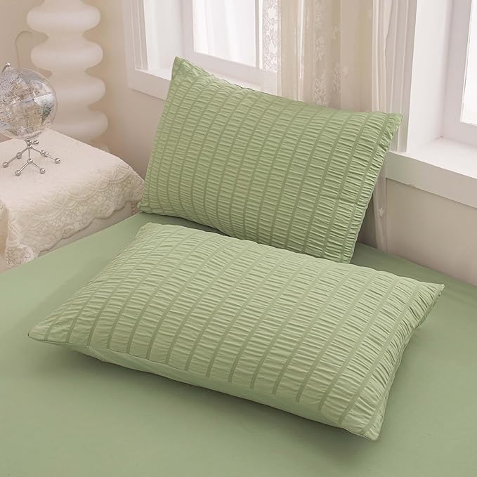 5 Pcs Sage Green Comforter Sets Queen Size for Girls Women Kids, Boho Light Green Bedding Set Queen Size,Soft Lightweight Microfiber Bed Set for All Season