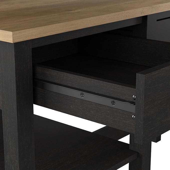 Bush Furniture Mayfield 54W Computer Desk with Shelves in Vintage Black and Reclaimed Pine| Table and Storage for Home Office Workspace