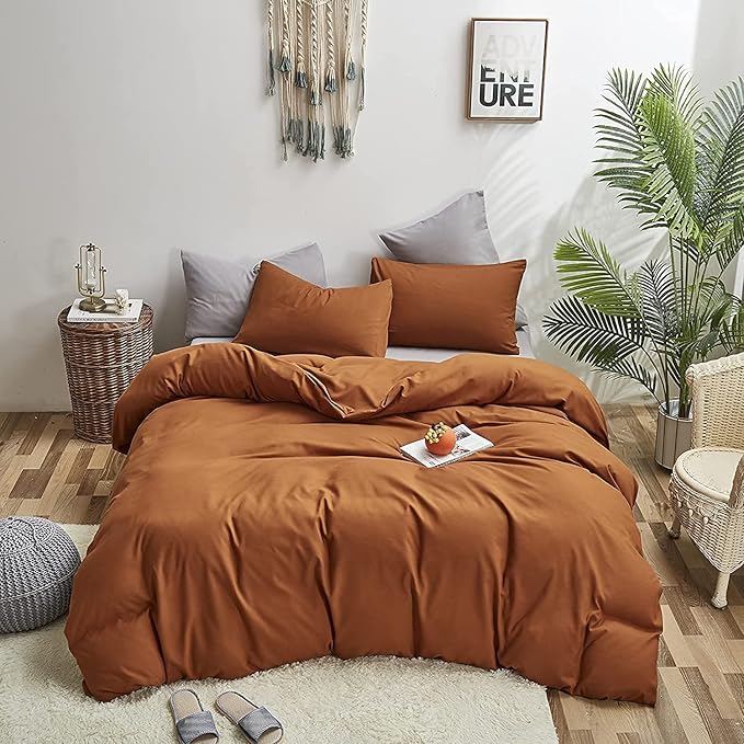 Pumpkin Color Comforter Sets Solid Cinnamon Color Bedding Set Cal King 3 PCs Pumpkin Comforter Sets for Women Girls Breathable Soft Bedroom Collection Solid Rust Color Adults Pumpkin Bedding