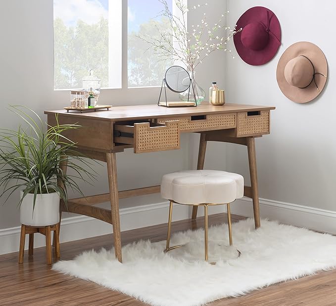 Linon Natural Dutton Wood and Rattan Desk