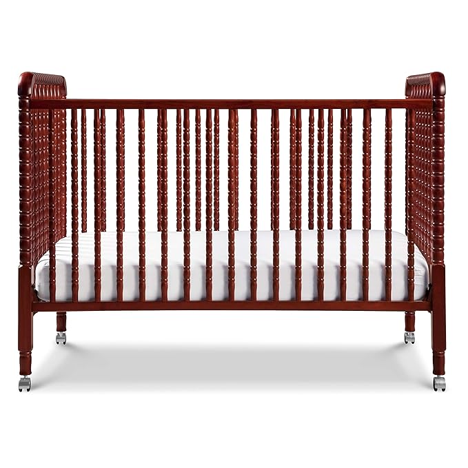DaVinci Jenny Lind 3-in-1 Convertible Crib in Rich Cherry, Removable Wheels, Greenguard Gold Certified