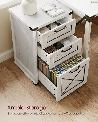 VASAGLE File Cabinet, Filing Cabinet with 3 Drawers, Printer Stand, Fit A4, Letter Size, Hanging File Folders, Modern Farmhouse Style, for Home Office, Study, Rustic White UOFC054T73