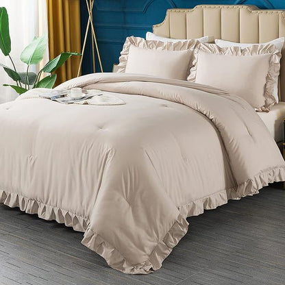 Andency Khaki Comforter King Size(104x90Inch), 3 Pieces Farmhouse Shabby Chic Bedding Comforters & Sets, All Season Soft Lightweight Down Alternative Bed Set for Men Women