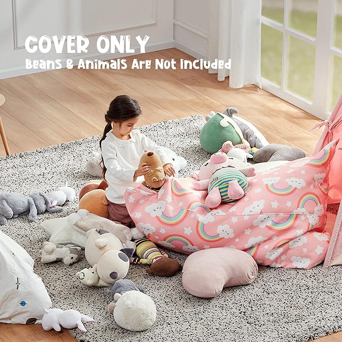 Nobildonna Stuffed Animal Storage Bean Bag for Kids (No Filler), Extra Large 250L Bean Bag Chair Cover Only, Washable Beanbag Without Filling Soft Premium Canvas Stuffable Bean Bag Cover (Baby Pink)