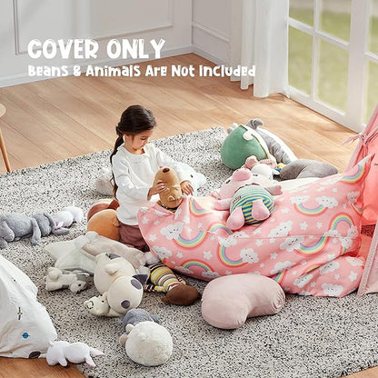 Nobildonna Stuffed Animal Storage Bean Bag for Kids (No Filler), Extra Large 250L Bean Bag Chair Cover Only, Washable Beanbag Without Filling Soft Premium Canvas Stuffable Bean Bag Cover (Baby Pink)
