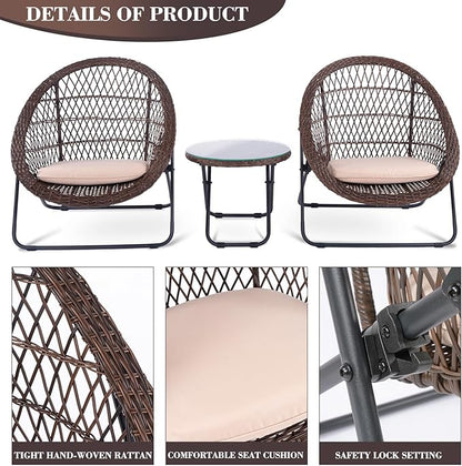 BACKYARD EXPRESSIONS PATIO · HOME · GARDEN 3 Pc 3 Piece Folding Outdoor Bistro, Wicker Furniture Table and Chairs for Garden, Backyard, Porch, Patio Conversation Set, Tan/Black