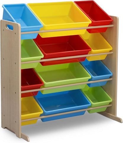 Delta Children Kids Toy Storage Organizer with 12 Plastic Bins - Greenguard Gold Certified, Natural/Primary