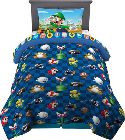 Franco Kids Bedding Super Soft Comforter and Sheet Set, 4 Piece Twin Size, Mario