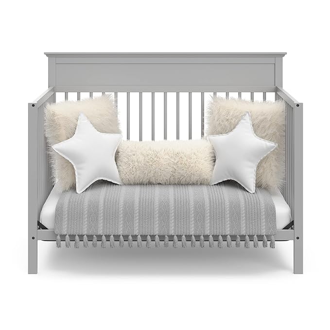 Storkcraft Carmel 5-in-1 Convertible Crib (Pebble Gray) - GREENGUARD Gold Certified, Converts to Toddler Bed & Full-Size Bed, Fits Standard Full-Size Crib Mattress, 4 Adjustable Mattress Heights