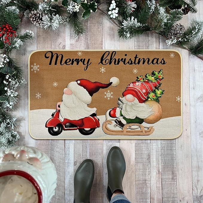 Vanleonet Merry Christmas Gnome Door Mat, Christmas Welcome Decorative Doormat,Winter Xmas Holiday Front Porch Rugs, Outdoor Indoor Entrance Doormat, Front Door Mats Floor Mat, 29 x 17 Inch