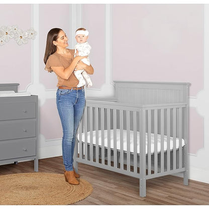Ava 4-in-1 Convertible Mini Crib in Pebble Grey, 635-PG, Greenguard Gold Certified, Non-Toxic Finish, Comes with 1" Mattress Pad, with 3 Mattress Height Settings