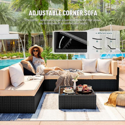 Pamapic 7 Pieces Outdoor Sectional Furniture，Wicker patio sectional furniture sets，All-Weather Rattan Sectional Sofa Conversation Set with Coffee Table and Washable Couch Cushions Covers