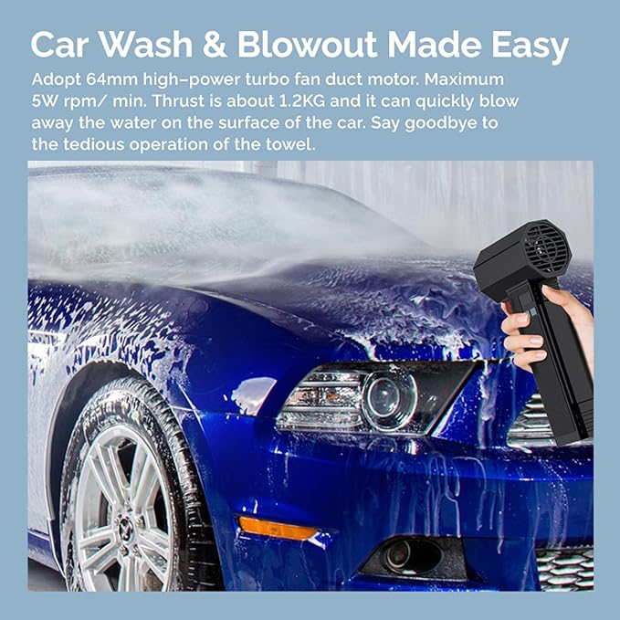 Oversize Car Dryer Air Blower Turbo Fan, Instantaneous Thrust 1.20KG/S, 4 Speeds, 4000mAh, 64MM Super Electric Cordless Leaf Blower for Patio Cleaning, Lawn Careand Car Drying