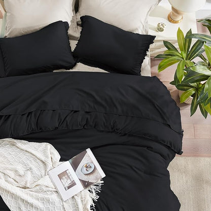 Andency Black Comforter Set King Size, 3 Pieces Boho Tassel Lightweight Bedding Comforter Sets for King Bed, All Season Soft Fluffy Fringe Bed Set (104x90In Comforter & 2 Pillowcases)
